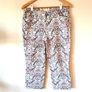 Lucy & Laurel Paisley Print White And Orange Capri Pants